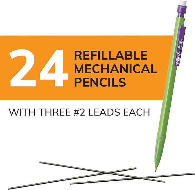 BIC Xtra Strong Mechanical Pencils with Erasers, Thick Point (0.9mm), 24-Count, Mechanical Pencils for School or Office Supplies